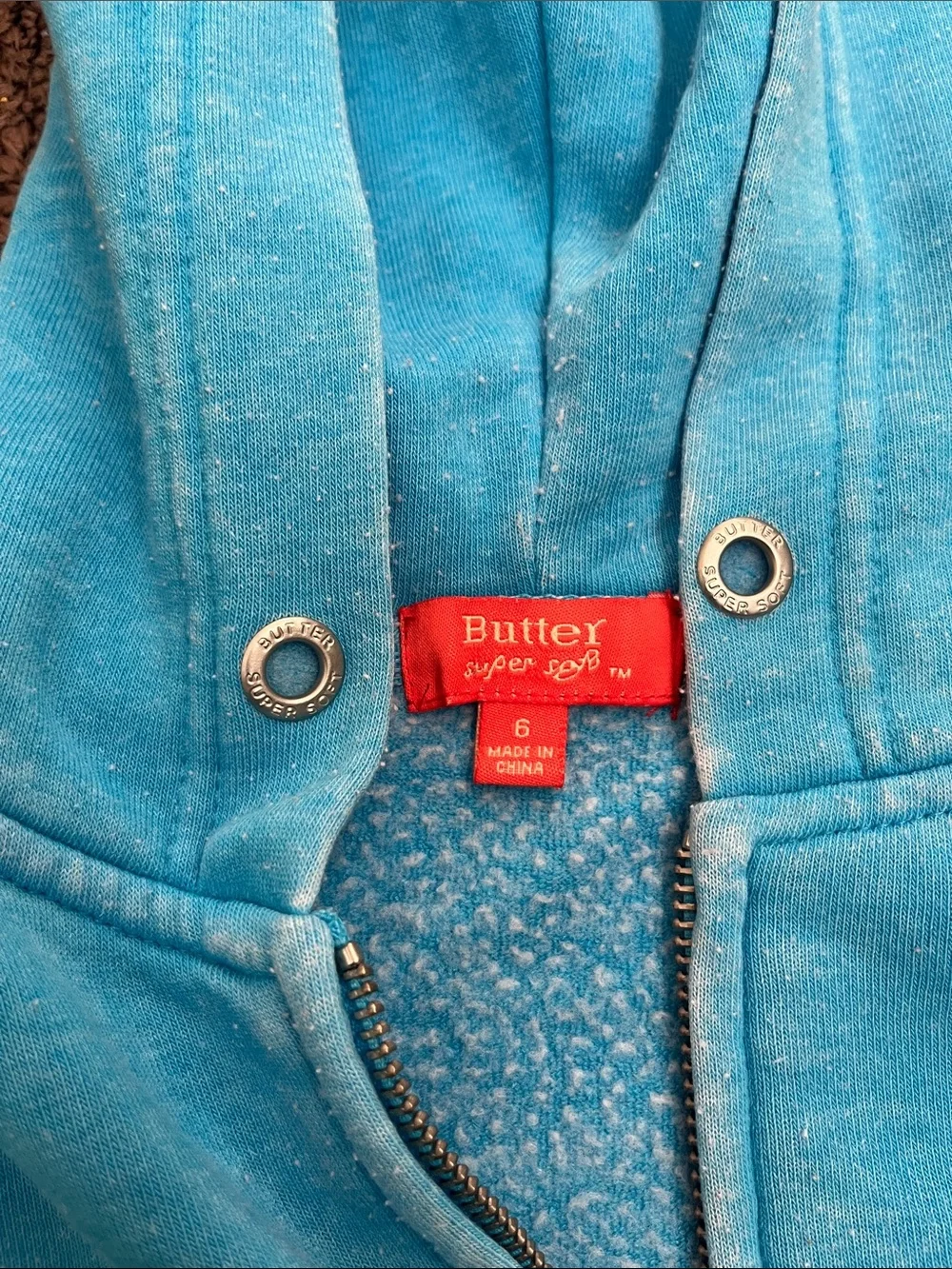 Butter brand Blue Kids’ Zip Up Hoodie With Gem Design, Size 6